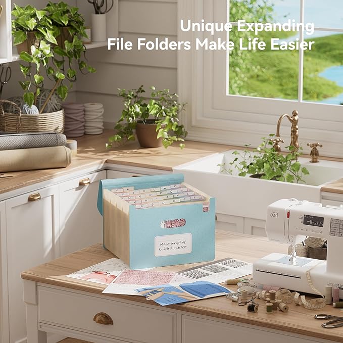 Accordion File Organizer, 26 Pockets Wheat Straw Expanding File Folder, Monthly Bill Receipt Organizer, A-Z Tabs, 100% BPA Free, Return to Nature, Healthy Living, Letter/A4 Size - Sky Blue