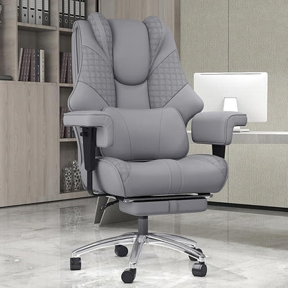 600LBS Big and Tall Office Chair, Oversized Leather Executive Chair with Foot Rest, Wide Ergonomic High-Back Reclining Computer Desk Chair for Heavy People with Lumbar Support and Rolling Wheels