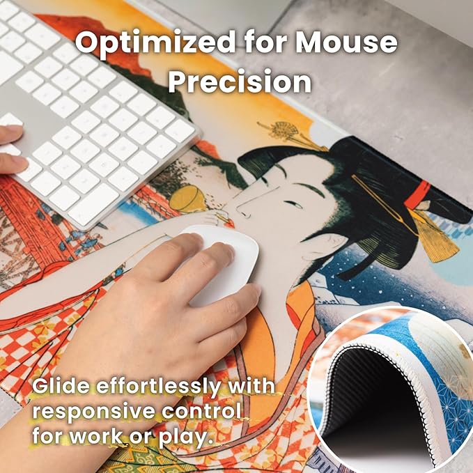 BELLEMOND Japanese Art Desk Mat | Large 31.5x11.8in Desk Pad | Mouse Pad for Keyboard & Mouse | Non-Slip Base, Water-Repellent, Smooth Precision | Edo Lovers