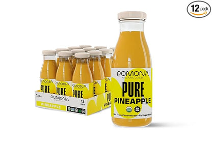 Pomona Organic Juices Pure Pineapple Juice, 8.4 Ounce Bottle (Pack of 12), Cold Pressed Organic Juice, Non-GMO, No Sugar Added, Not from Concentrate, Gluten Free, Kosher Certified, Preservative Free