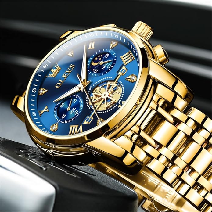 OLEVS Watches Men Waterproof Luxury Big Face Mens Watch Stainless Steel Quartz Analog Dress Watches for Men Luminous Multifunction Man Watch Relojes De Hombre