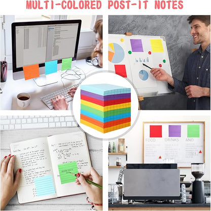 64 Pack Lined Sticky Notes 3x3 Post Note with Lines Bright Ruled Sticky Notes Bulk Note Pads Self Adhesive Memo Papers with Lines for Office, Home, School, Meeting