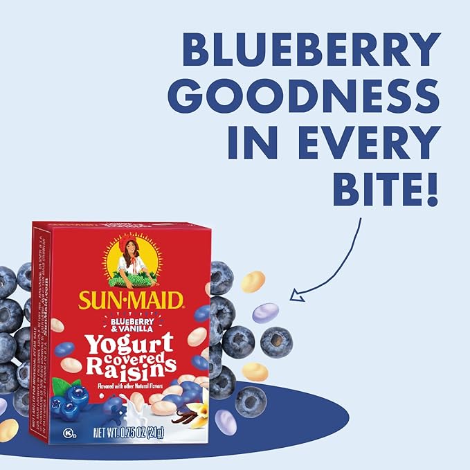 Sun-Maid Blueberry & Vanilla Yogurt Coated Raisins - (6 Pack) 0.75 oz Snack-Size Box - Yogurt Covered Dried Fruit for Lunches and Back to School Snacks
