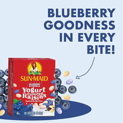 Sun-Maid Blueberry & Vanilla Yogurt Coated Raisins - (6 Pack) 0.75 oz Snack-Size Box - Yogurt Covered Dried Fruit for Lunches and Back to School Snacks