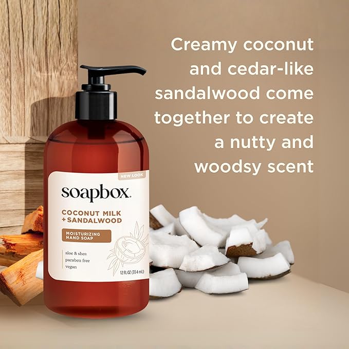 Soapbox Hand Soap Variety Pack (Coconut, Sea Minerals, Vanilla Bean) Liquid Hand Soap, Moisturizing Wash with Shea Butter & Aloe Vera, Pack of 3 Bottles with Pump Dispenser, 12oz Each