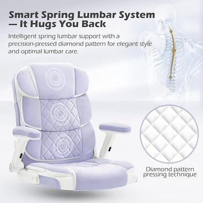 SEATZONE Office Chair Velvet Fabric Ergonomic Executive Computer Desk Chairs Small Cute Rolling Task Chairs for Teens&Adults,Purple