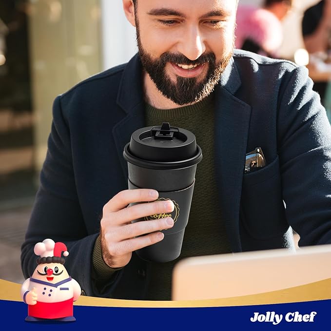 JOLLY CHEF 100 Pack 16 oz Disposable Paper Coffee Cups To Go Coffee Cups with Lids, Sleeves and Stirrers for Hot Drinks