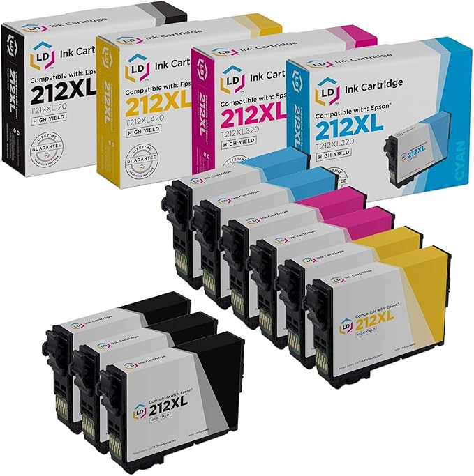 LD Remanufactured Replacements for Epson 212xl Ink Cartridge T212XL 212 XL T212 High Yield for use in Epson WF-2850, XP-4100, XP-4105, WF-2830 (3 Black, 2 Cyan, 2 Magenta, 2 Yellow, 9-Pack)