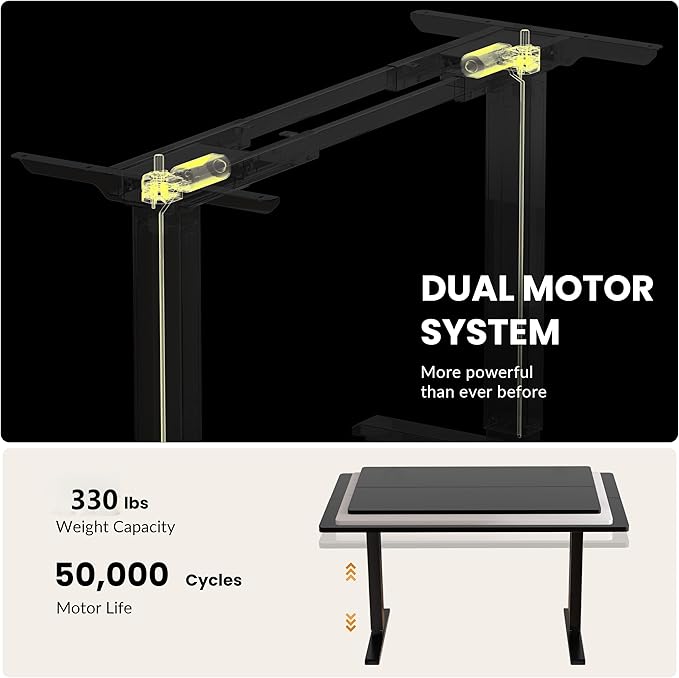 Dual Motor Electric Standing Desk Frame, Height Adjustable Table Legs for Max 90″ x 44″ Desktop with 330lbs Capacity, Ergonomic Sit Stand Up Desk Base for Home Office, Black Frame Only