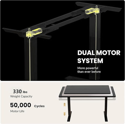 Dual Motor Electric Standing Desk Frame, Height Adjustable Table Legs for Max 90″ x 44″ Desktop with 330lbs Capacity, Ergonomic Sit Stand Up Desk Base for Home Office, Black Frame Only