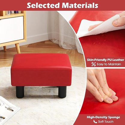 Giantex Small Foot Stool Ottoman, PU Leather Footrest with Storage, Padded Rectangle Footstool, Small Sofa Step Stool for Living Room, Bedroom & Entryway