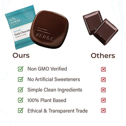 Verse Dark Chocolate Sea Salt Squares - Only 3g Cane Sugar - Creamy 70% Cocoa Dark Chocolate - Individually Wrapped Cacao Bar Squares (9 Count, 2 Pack)