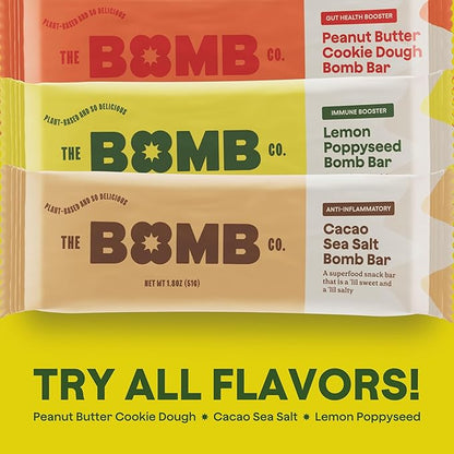 The Bomb Co. Blender Bomb Bar, Lemon Poppyseed, Superfood Snack Bar for the Body’s Natural Defense, Almond Butter, Hemp Seeds, Chia Seeds, Flax Seeds, Lemon Juice Powder, Sea Salt, Aloe Vera, 9 Bars