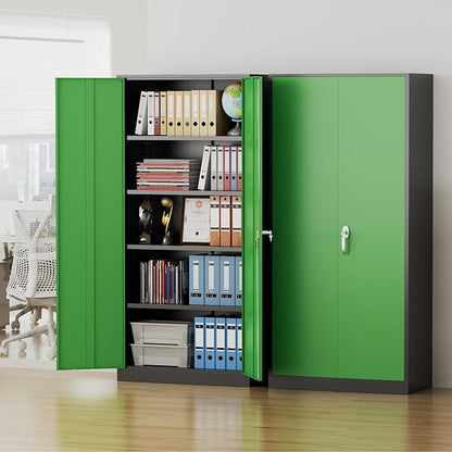 Pataku Metal Storage Cabinet, 72" Garage Cabinet with Doors and Shelves Lockable Steel Multifunctional Cabinets, File Cabinets for Home, Office, Warehouse(Black Green)