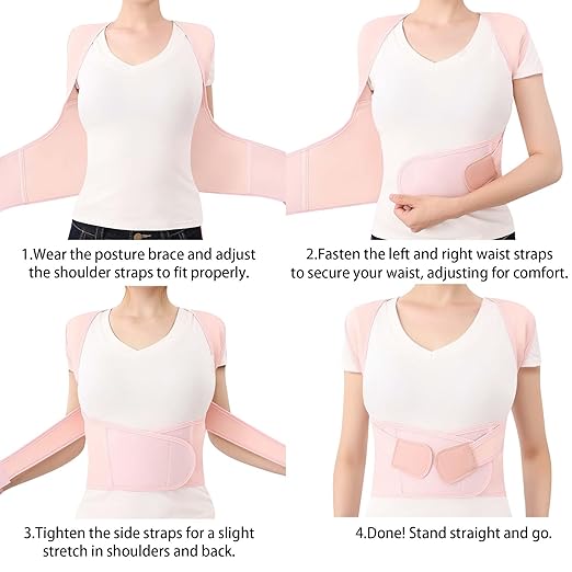 Posture Corrector for Women and Men Plus Size Full Back Support Brace Straightener Scoliosis Spine Upper Back Pain Relief Adjustable Shoulder Instant Posture Corrector with Hunchback Pink XX-Large
