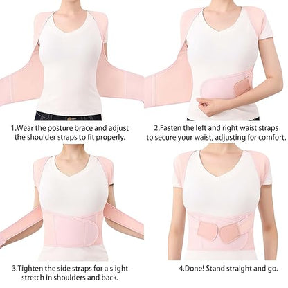 Posture Corrector for Women and Men Plus Size Full Back Support Brace Straightener Scoliosis Spine Upper Back Pain Relief Adjustable Shoulder Instant Posture Corrector with Hunchback Pink XX-Large