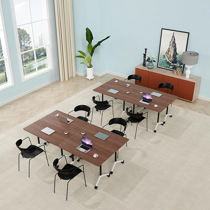 Conference Room Table, Folding Conference Table with Silent Wheels, Modular Flip Top Mobile Training Tables for Office, Training Room, Meeting Rooms, School, 2-16 Person (8, Walnut, 55.1in)