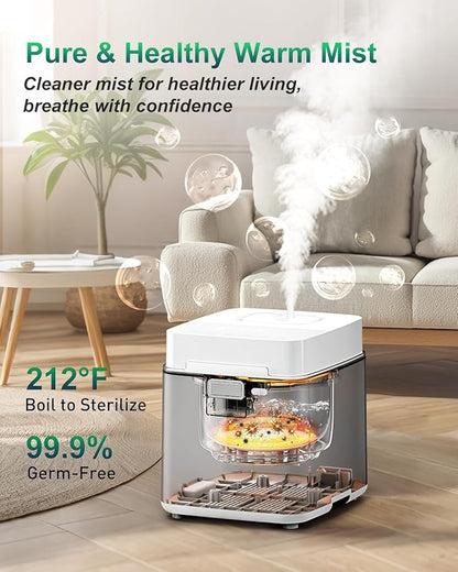 Mifasol Stainless Steel Humidifier, 3.3L/0.87Gal Steam Humidifier Large Room up to 800 sq ft, Easy to Clean Warm Mist Humidifiers for Bedroom Baby Nursery Home Office, White