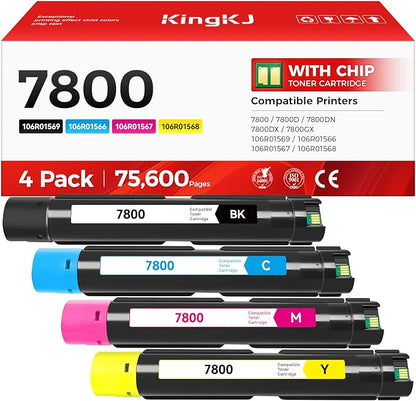 Phaser 7800 High Capacity Toner Cartridge Set 4-Pack Replacement Compatible with Xerox 106R01569 106R01566 106R01567 106R01568 Phaser 7800 7800N 7800DN 7800DX 7800GX Printer Black Cyan Magenta Yellow