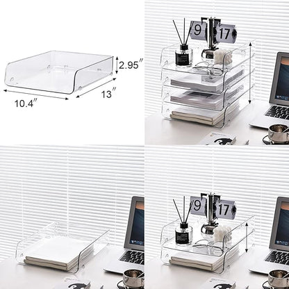 Gagee 2 Pack Paper Organizer for Desk,Clear Stackable Paper Sray, Office Desk Organizer for Notes, Pens, File, Document, Paper Holder ﻿