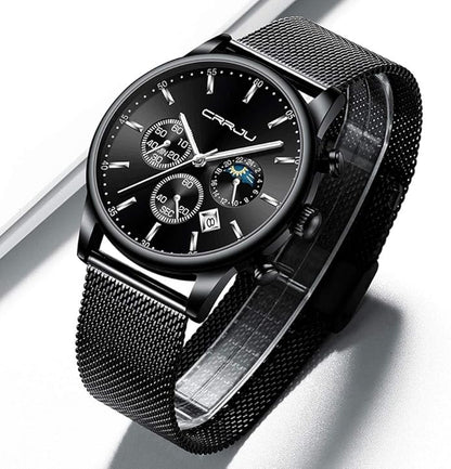 CRRJU Men's Fashion Casual Watches Auto Date Chronograph Watch Men Nice Work Watches Waterproof 30M Full Steel Quartz with Mesh Strap