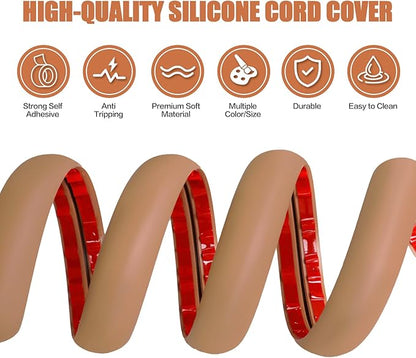 Floor Cord Cover Cavity 0.8"x0.37" Self Adhesive Cord Hider, 3.3FT Low Profile Cable Management, Extension Strip Protector for Wires, Prevent Cable Trips for Offices, Gyms, Exhibitions（Brown）