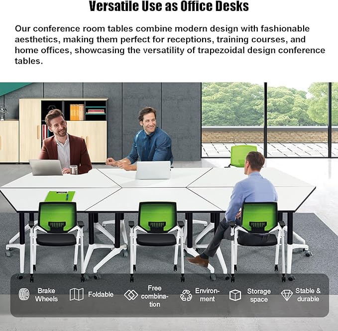 Folding Conference Table,Modular Conference Room Tables with Silent Wheels,Durable White Meeting Table Flip Top Mobile Training Table,Modern Seminar Boardroom Tables for Office Conference Room (10pcs)