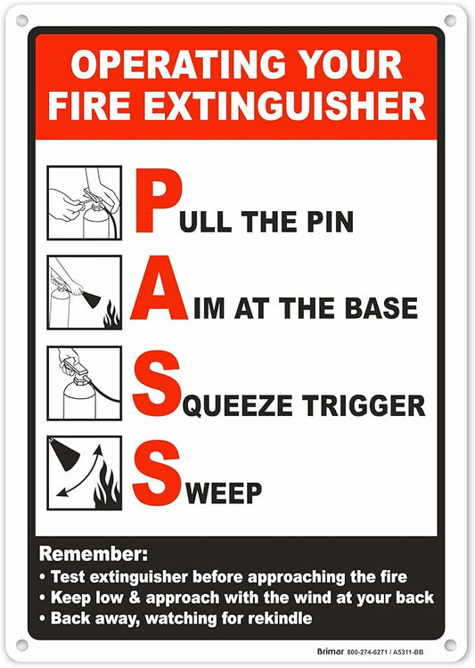 Brimar - 7 x 10" - Operating Your Fire Extinguisher Sign - Polyethylene Plastic - Easy Installation - Versatile Use