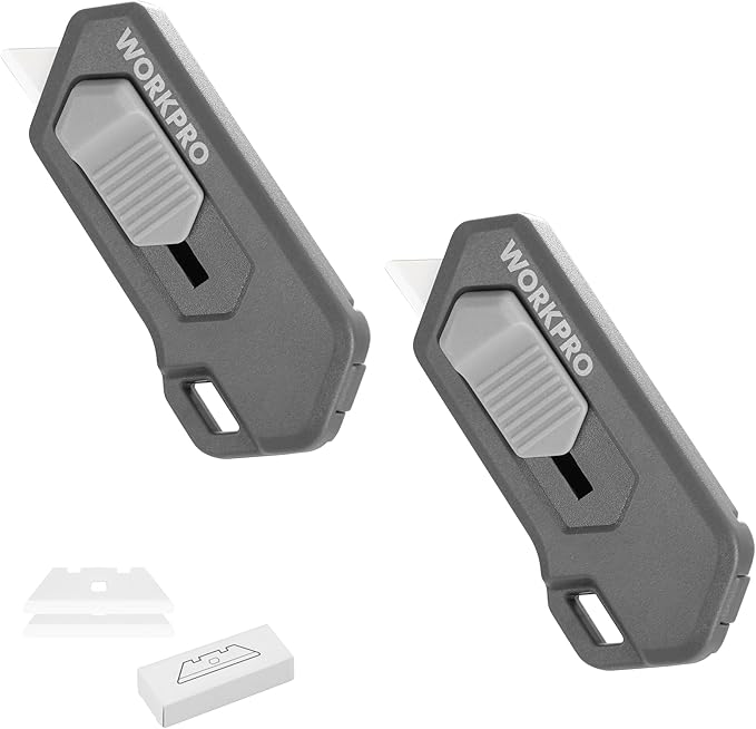WORKPRO Ceramic Small Safety Box Cutter, Automatic Rebound Mini Letter Opener, Quick Change Retractable Blade Razor Knife, with Extra Blades