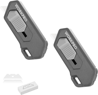 WORKPRO Ceramic Small Safety Box Cutter, Automatic Rebound Mini Letter Opener, Quick Change Retractable Blade Razor Knife, with Extra Blades