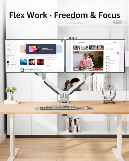 MOUNTUP Dual Monitor Desk Mount, Die-Cast Aluminum Fully Adjustable Double Monitor Arm with Gas Spring, Computer Monitor Stand Fits 2 Screen 17 to 32 inch - Each Arm Holds 4.4-19.8LBS, MU0024