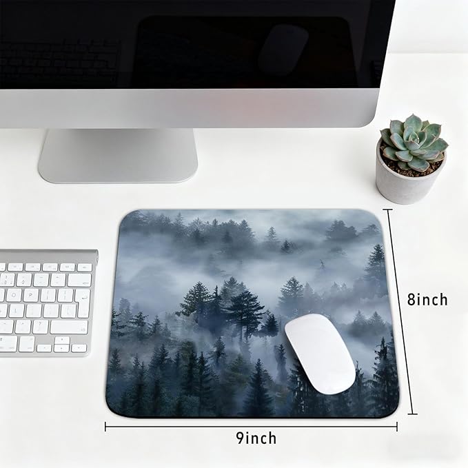 Grey Forest Patterns Desk Mat, Large Gaming Mouse Pad Non-Slip Rubber Base with Stitched Edges, Waterproof Protection for PC Laptop Home Office Desk Decor (8x9in)