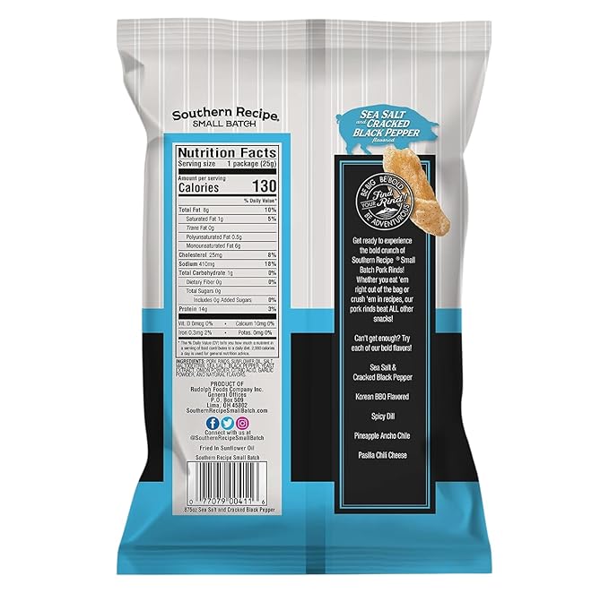Pork Rinds Variety Pack | Hot Honey, Sweet BBQ, Spicy Dill, Salt & Pepper | 4 Flavors | Southern Recipe Small Batch Chicharrones | Keto Friendly & Low Carb | Snack Bag (20 Count)