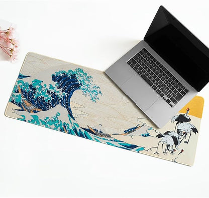 BELLEMOND Japanese Art Desk Mat | Large 31.5x11.8in Desk Pad | Mouse Pad for Keyboard & Mouse | Non-Slip Base, Water-Repellent, Smooth Precision | Waves of Harmony