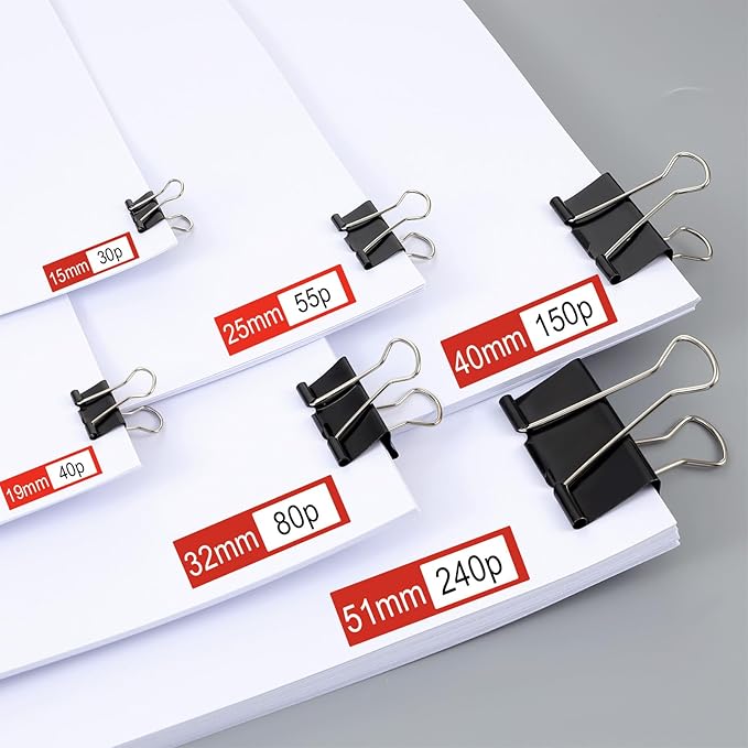 208Pcs Binder Paper Clips Metal Paper Clamps with 6 Boxes, Black Binder Clips Bulk for School Teachers Student Office Supplies, 6 Sizes (Jumbo, Large, Medium, Small, Mini and Micro)