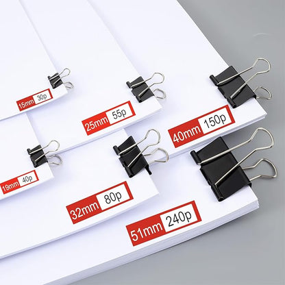 208Pcs Binder Paper Clips Metal Paper Clamps with 6 Boxes, Black Binder Clips Bulk for School Teachers Student Office Supplies, 6 Sizes (Jumbo, Large, Medium, Small, Mini and Micro)