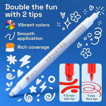 ARTISTRO 24 Acrylic Paint Markers for Rock, Fabric, Wood, Glass, Decoration - Dual-Tip Paint Pens for Coloring Books for Adults, Teens, Kids - Art and Craft Supplies Kit - Gift Idea