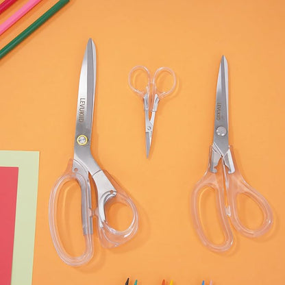 9 Inch All Purpose Scissors for Adults - Ins Style Clear Resin Handle, 2Cr13 Stainless Steel Sharp Blade - Ideal for Fabric Crafts