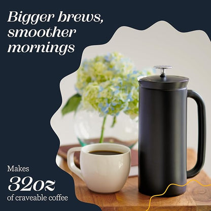 ESPRO P7 French Press Stainless Steel 304 – Patented Double Walled Micro-Filter Insulated French Press Coffee Maker, Grit-Free Brew - Heat Resistant BPA Free Coffee Maker - Matte Black (32oz)