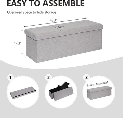 43 Inches Storage Ottoman Bench - Square Ottoman with Sherpa Top,Storage Bench for Bedroom,43" L x 15" W x 15" H - Grey