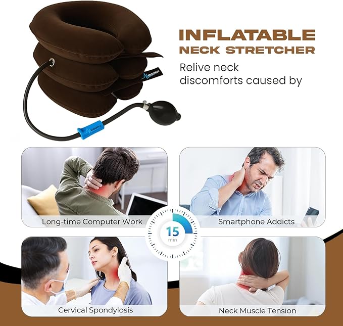 Inflatable Cervical Neck Traction Device – Adjustable Neck Stretcher for Pinched Nerves, Decompression & Pain Relief – Portable Neck Brace for Spine Alignment & Posture