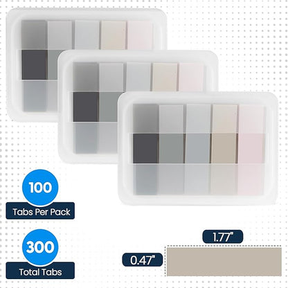 Essex Wares - 300 Pieces - Transparent Sticky Notes Tabs with Case - 5 Morandi Colors - 3 Cases - 1.8" x 0.4" - 60 Pieces Each Color - Pop Up Index Tabs - Book Flags for Annotating - Book Sticky Tabs