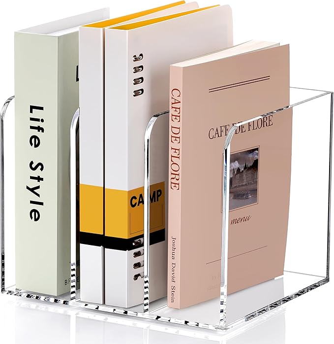 SANRUI Acrylic Magazine Holder Desk Organizer, Clear File Organizer with 3 Vertical Compartments, Magazine File Holder for Home Office, Classroom,B5 Size