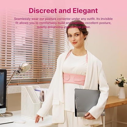 Fit Geno Posture Corrector for Women: Adjustable Lightweight Upper Back Brace for Neck Shoulder & Upper Back Pain Relief - Improve Posture Correct Hunchback Slouching Kyphosis Invisible Under Clothes (M/L Under Bust 32"-45")