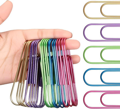 Hicarer 25 Pcs 4 Inch Large Paper Clips Jumbo 100 mm Metal Multicolored Giant Paper Clips Bright Coated Extra Large Mega Paperclips for Bookmark Office School Organizing Files Document (Vivid Color)