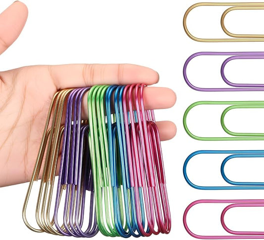Hicarer 25 Pcs 4 Inch Large Paper Clips Jumbo 100 mm Metal Multicolored Giant Paper Clips Bright Coated Extra Large Mega Paperclips for Bookmark Office School Organizing Files Document (Vivid Color)