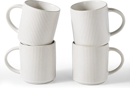 famiware Coffee Mug Set for 4, Star 16 oz Catering Mugs Cup Set with Handle for Coffee, Tea, Cocoa, Milk - Ceramic Stoneware Drinkware Set, Matte White