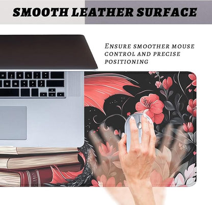 Dragon Desk Pad Mouse Pad Cartoon Flowers Fantasy Magical Books Mouse Pad Large Mousepad Extended Laptop Keyboard Mat Gaming Desk Pad Mouse Mat 31.5"x11.8"