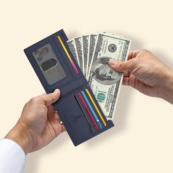 Oak Leathers Slim Leather Wallet for Men - RFID Wallets Credit Card Holder Ultra Thin Gift for Mens, Front Pocket Minimalist Design