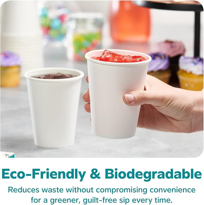 GUSTO White Paper Cups [10 oz - 100 Count] Disposable Coffee Cup for Hot Drinks – Sturdy & Eco-Friendly – Paper Cups for Tea, Cocoa & More – (Formerly Comfy Package)